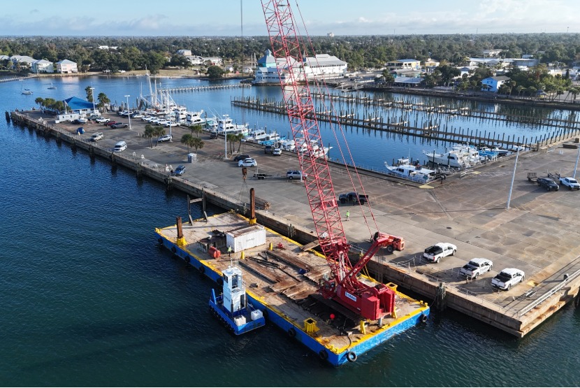 Marina with barge crane
