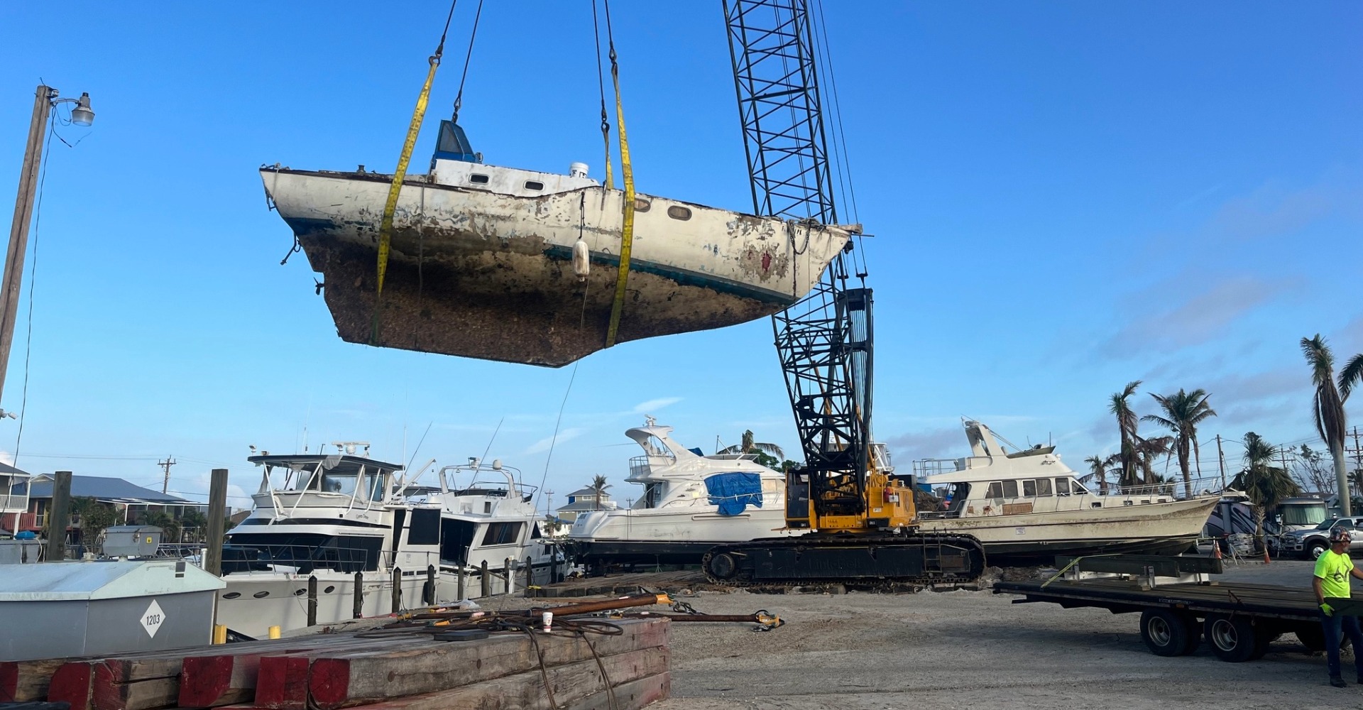 Crane lifting boat